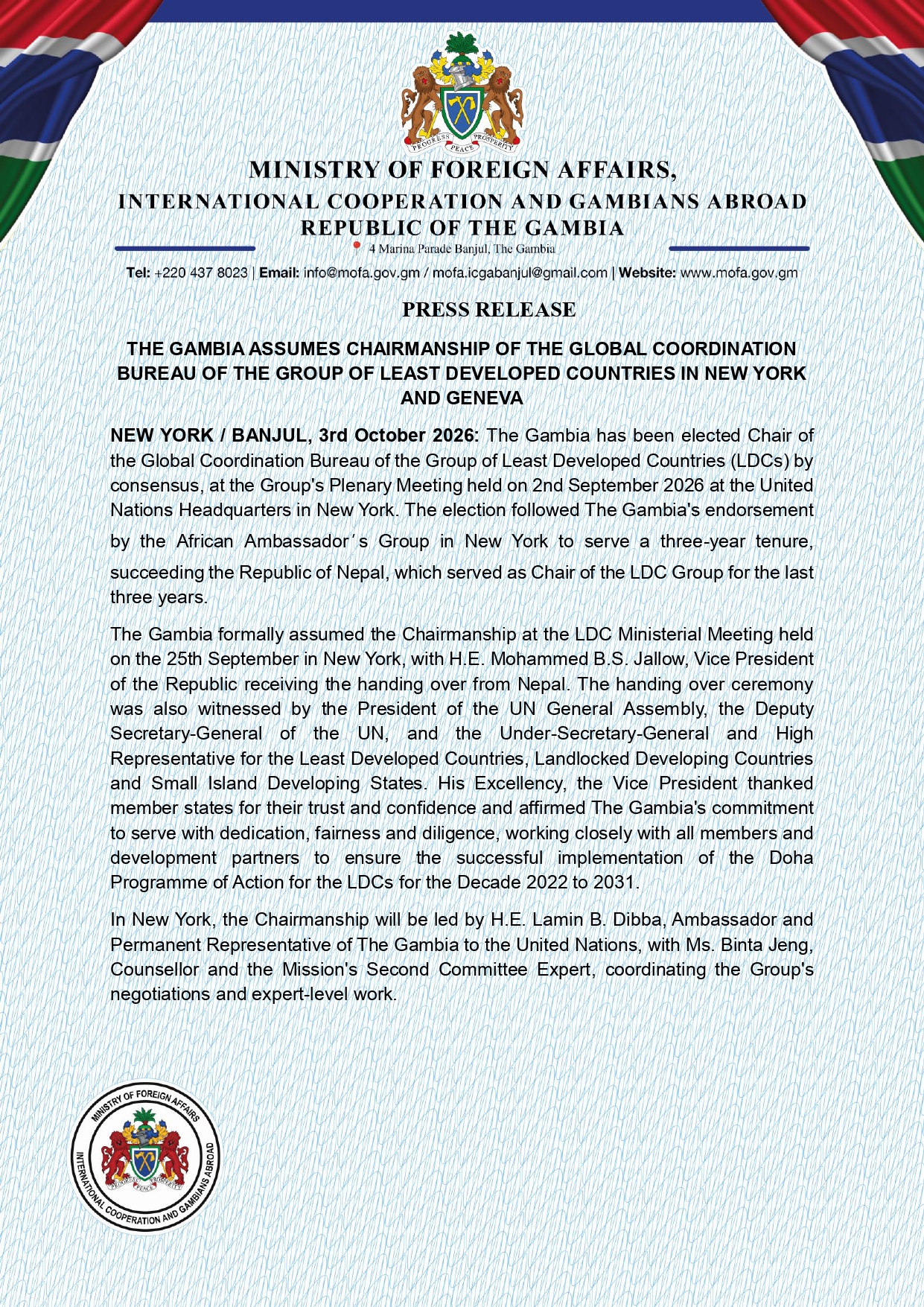 PRESS RELEASE